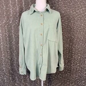 By The River‎ Aqua Green Corduroy Button Up Shirt Women's Large
